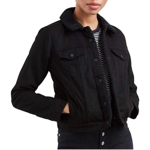 NWT Levi’s Sherpa Original Trucker Jean Jacket Black L - Picture 1 of 10